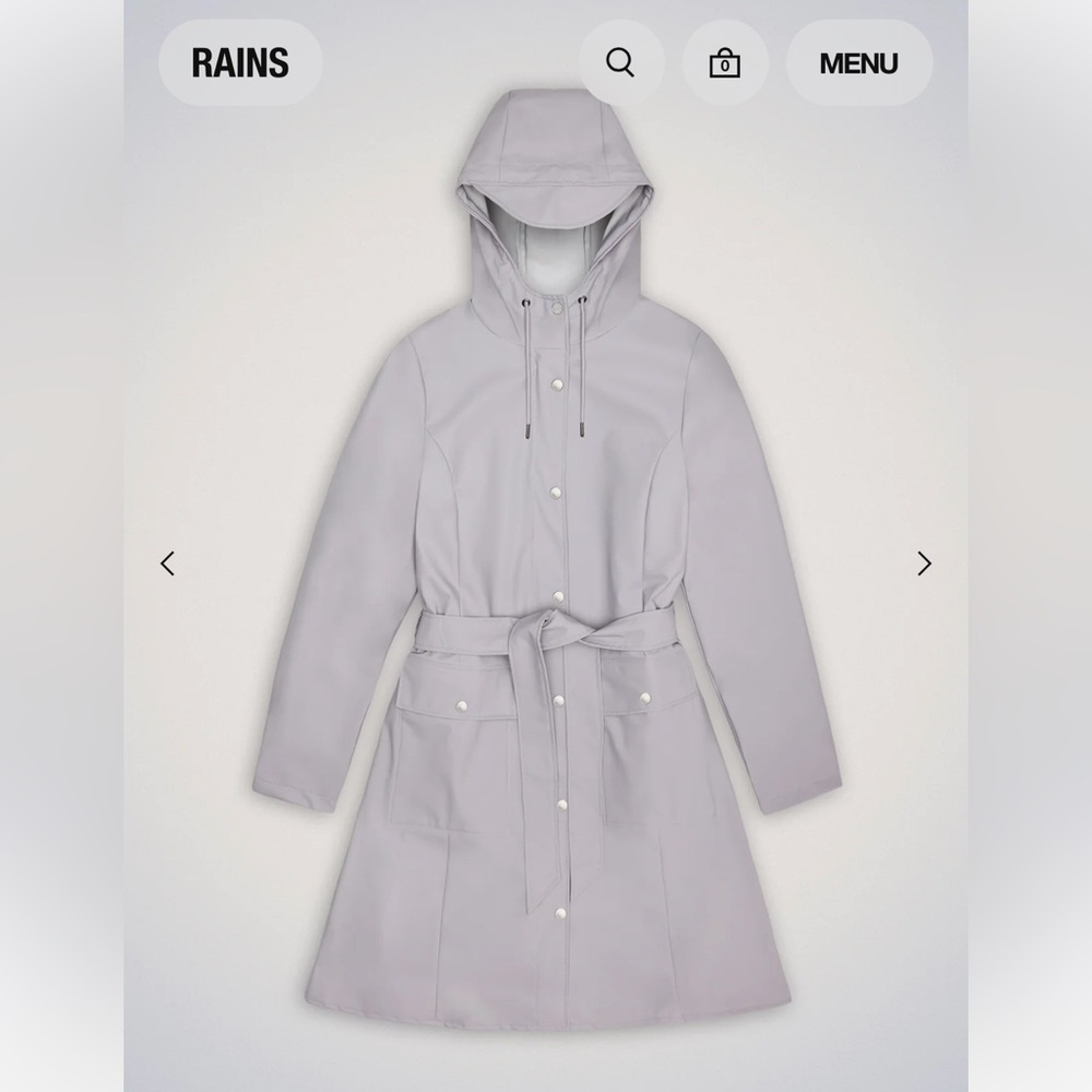 Rains curve W belted raincoat in gray flint size small xsmall